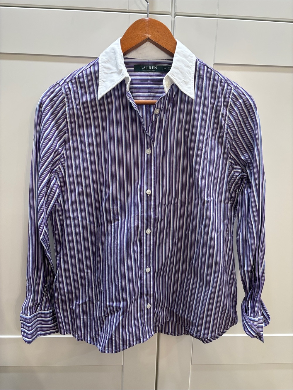Lauren Ralph Lauren Purple Striped Button-Down Shirt with White Collar